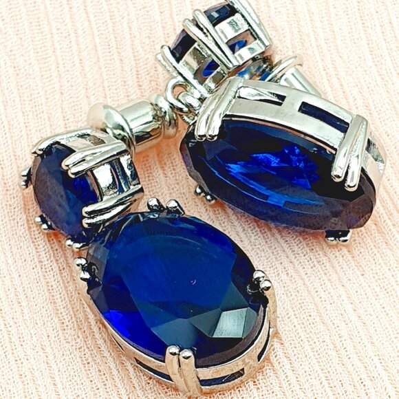 Jewelry - 💎Shiny Big Oval Zircon Silver Plated Drop Earrings for Women, INDN8253